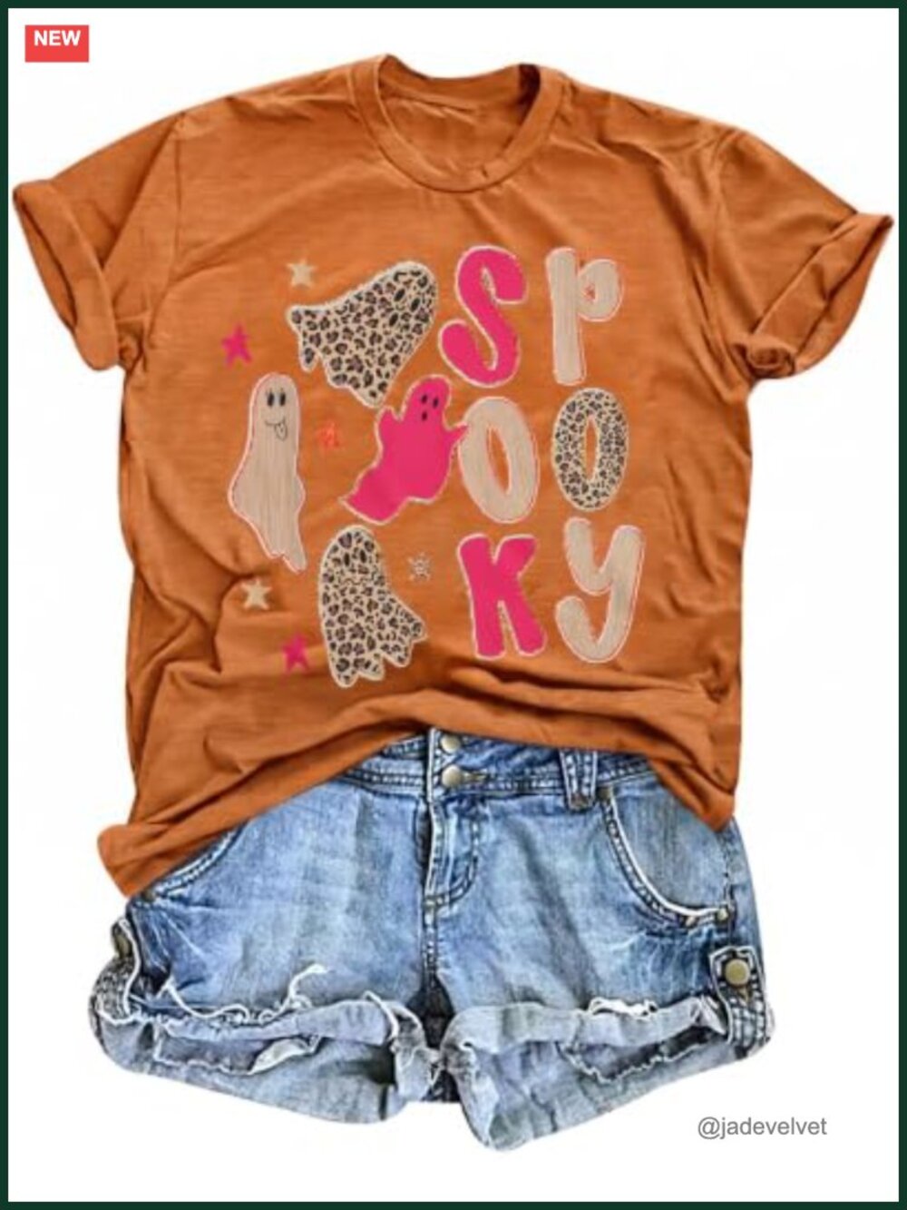 Women's Halloween Graphic Tee Spooky Leopard Ghost Shirt